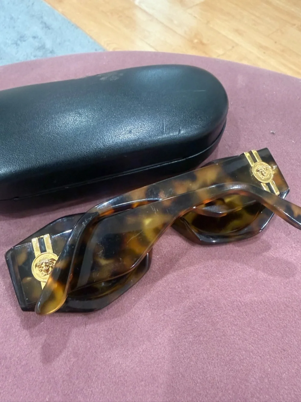 Versace Tortoise Shell Sunglasses with Gold Medallion Accents